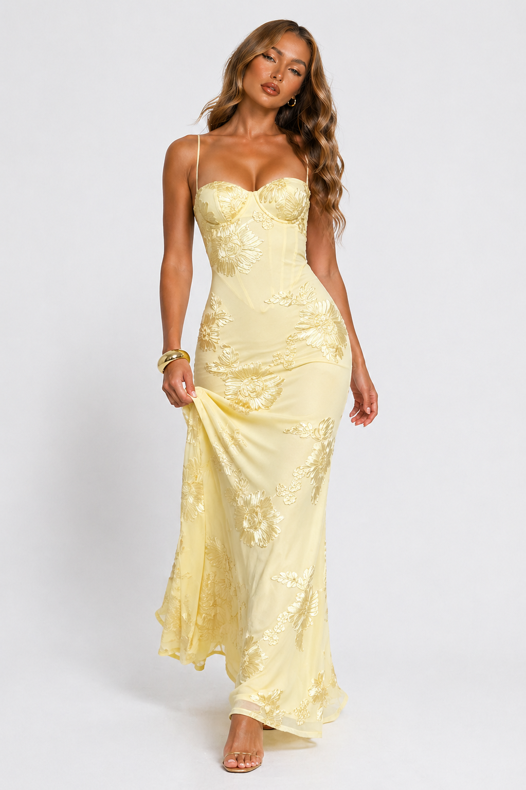 Women's Floral Jacquard Corset Maxi Dress