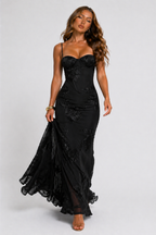 Women's Floral Jacquard Corset Maxi Dress