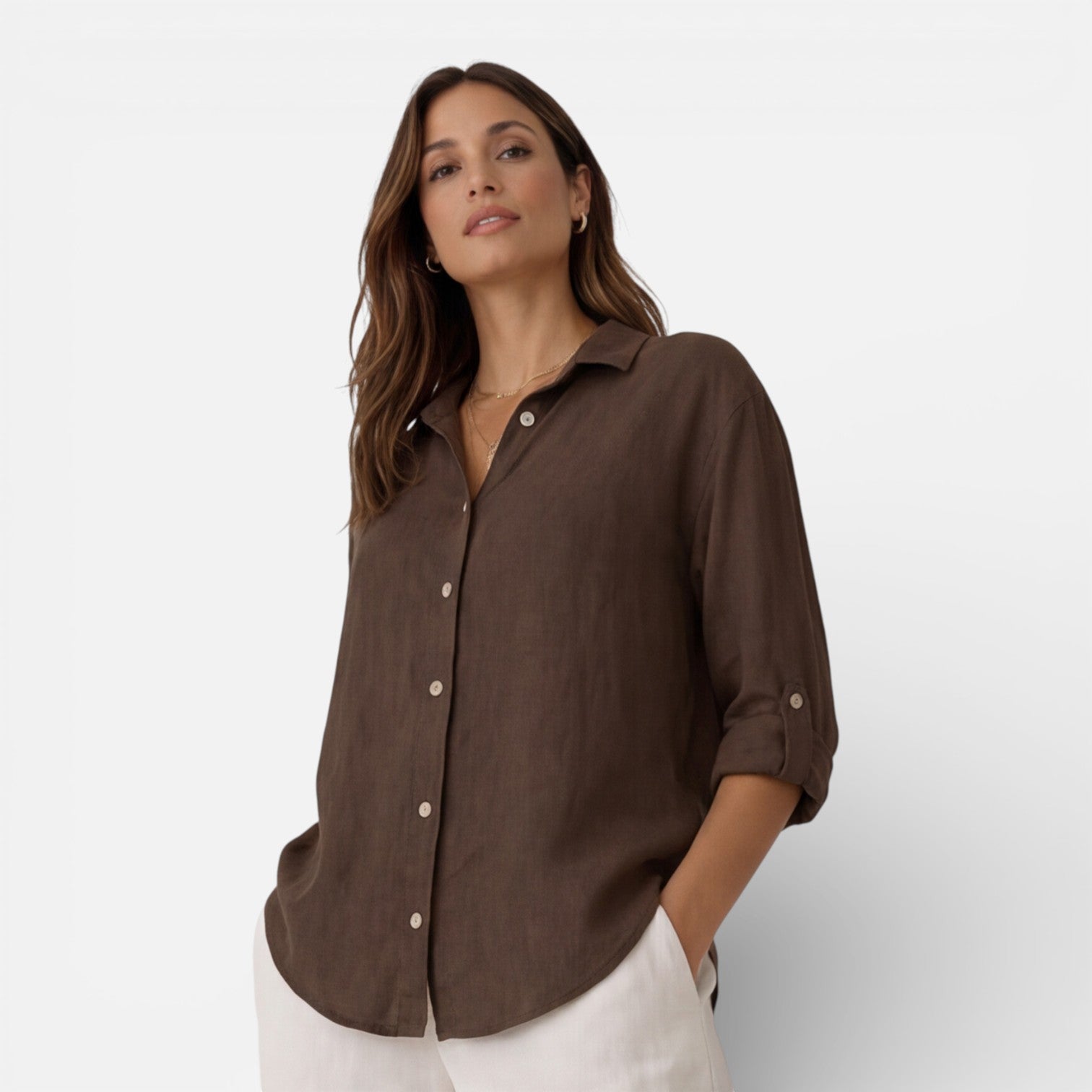 Women’s Linen Cotton Blend Shirt – Breathable Relaxed Summer Fit