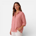 Women’s Linen Cotton Blend Shirt – Breathable Relaxed Summer Fit