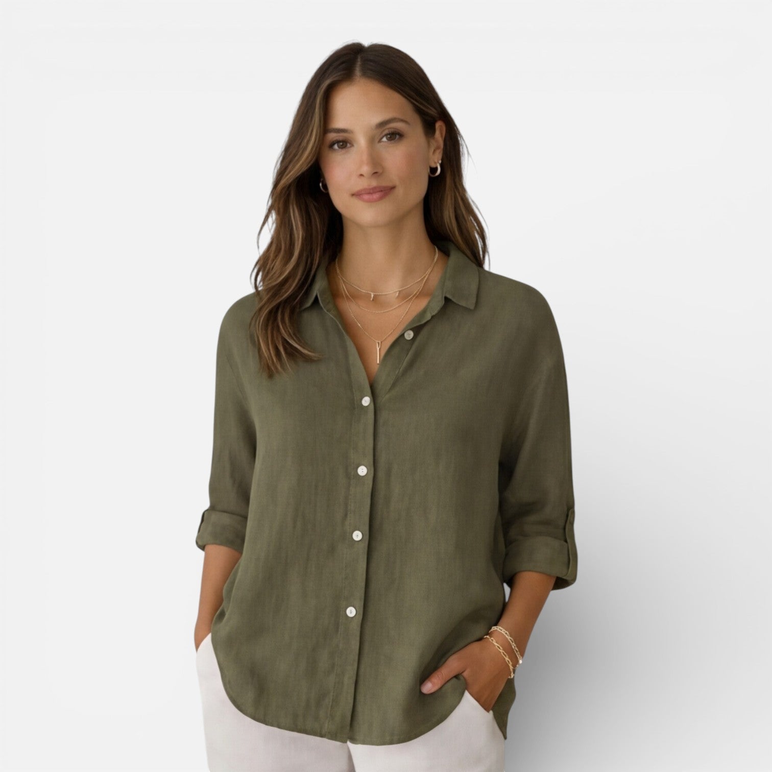Women’s Linen Cotton Blend Shirt – Breathable Relaxed Summer Fit