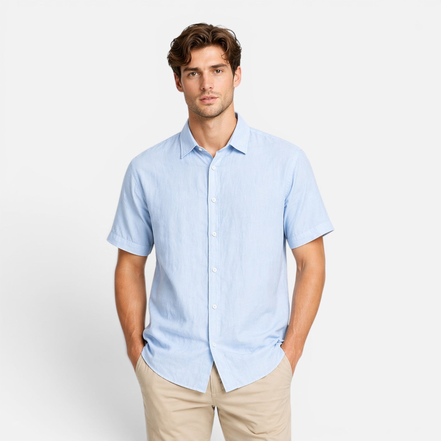 Felorro | Men’s Linen Shirt Breathable Comfort Short Sleeve Button Up
