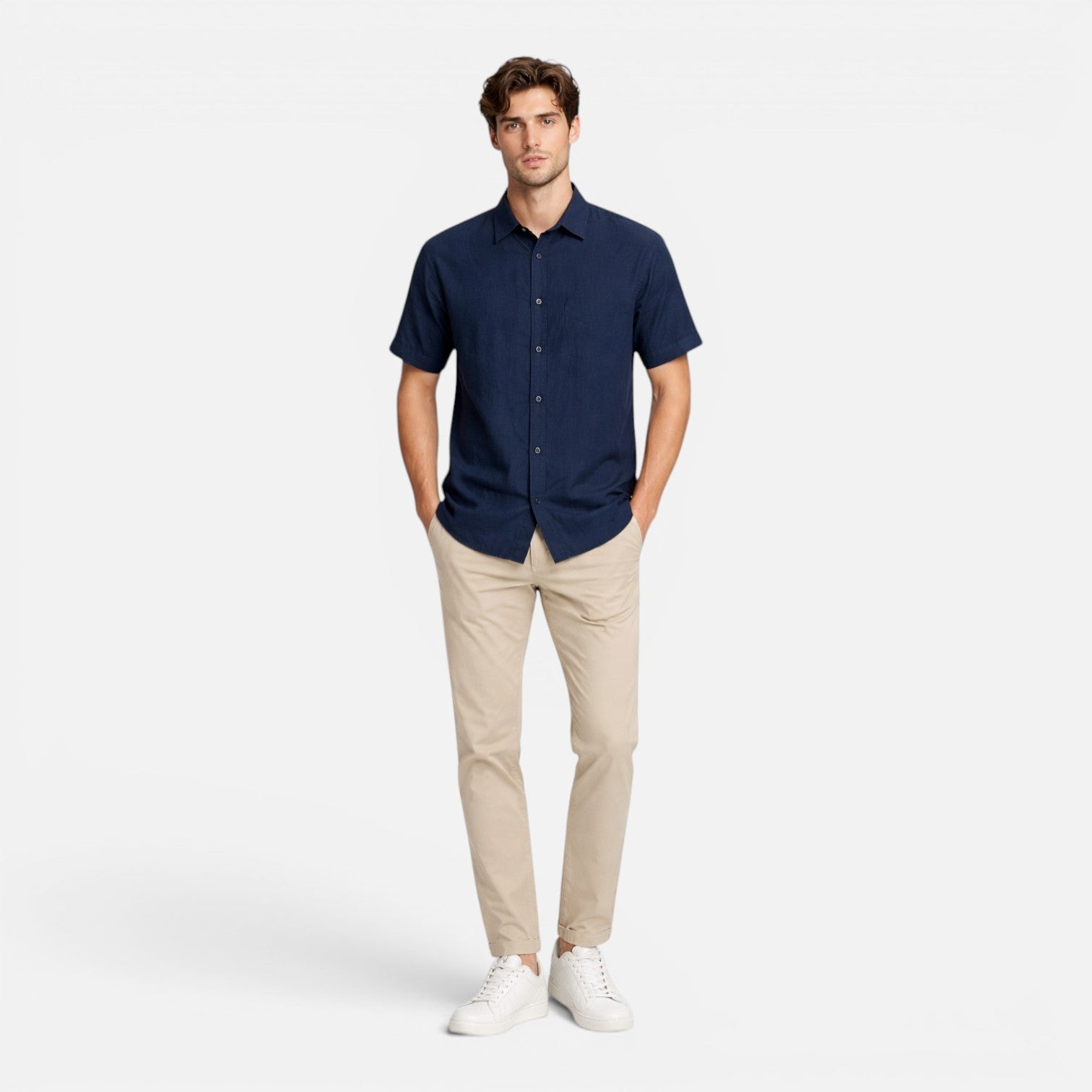 Felorro | Men’s Linen Shirt Breathable Comfort Short Sleeve Button Up