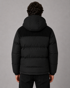 Men's Colour Block Hooded Puffer Jacket with Corduroy Panels