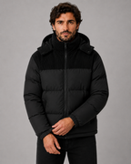 Men's Colour Block Hooded Puffer Jacket with Corduroy Panels