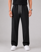 Men's Elasticated Waist Drawstring Trousers Smart Relaxed Leg