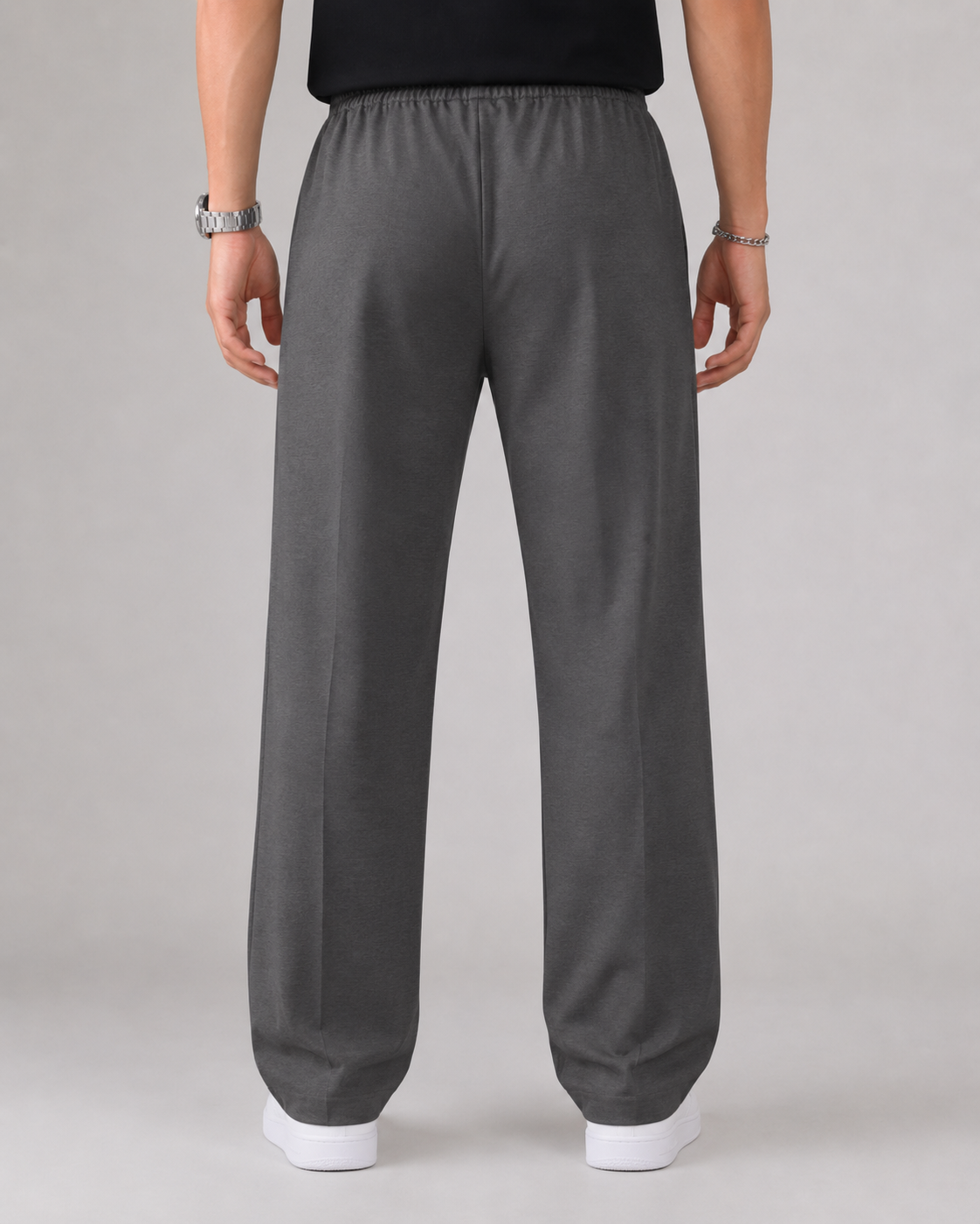 Men's Elasticated Waist Drawstring Trousers Smart Relaxed Leg