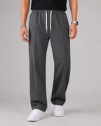 Men's Elasticated Waist Drawstring Trousers Smart Relaxed Leg