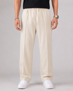 Men's Elasticated Waist Drawstring Trousers Smart Relaxed Leg