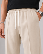 Men's Elasticated Waist Drawstring Trousers Smart Relaxed Leg