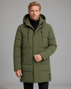 Men's Longline Hooded Puffer Coat Padded Mid-Length