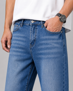 Men's Relaxed Straight Leg Jeans Loose Baggy Washed Denim