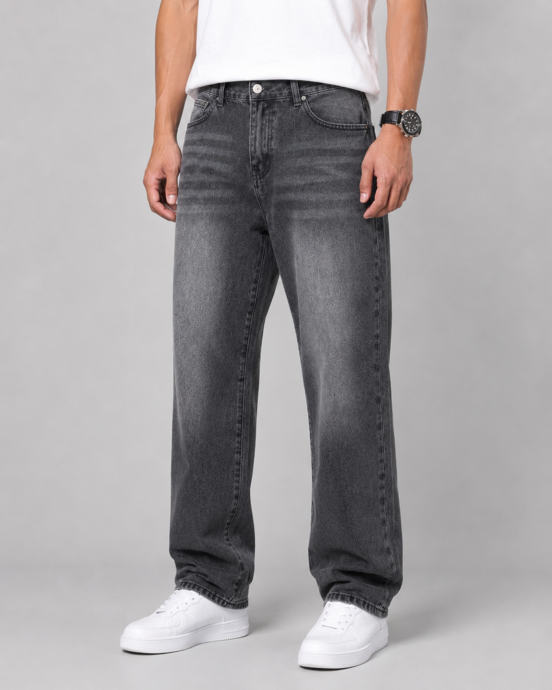 Men's Relaxed Straight Leg Jeans Loose Baggy Washed Denim