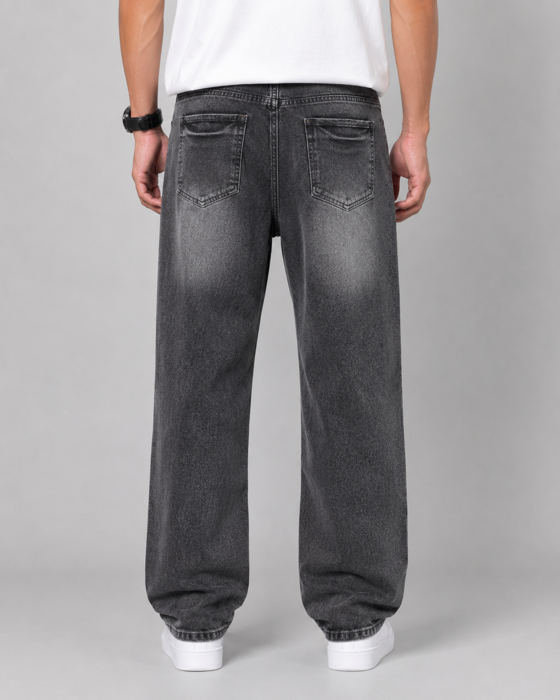 Men's Relaxed Straight Leg Jeans Loose Baggy Washed Denim