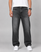 Men's Relaxed Straight Leg Jeans Loose Baggy Washed Denim
