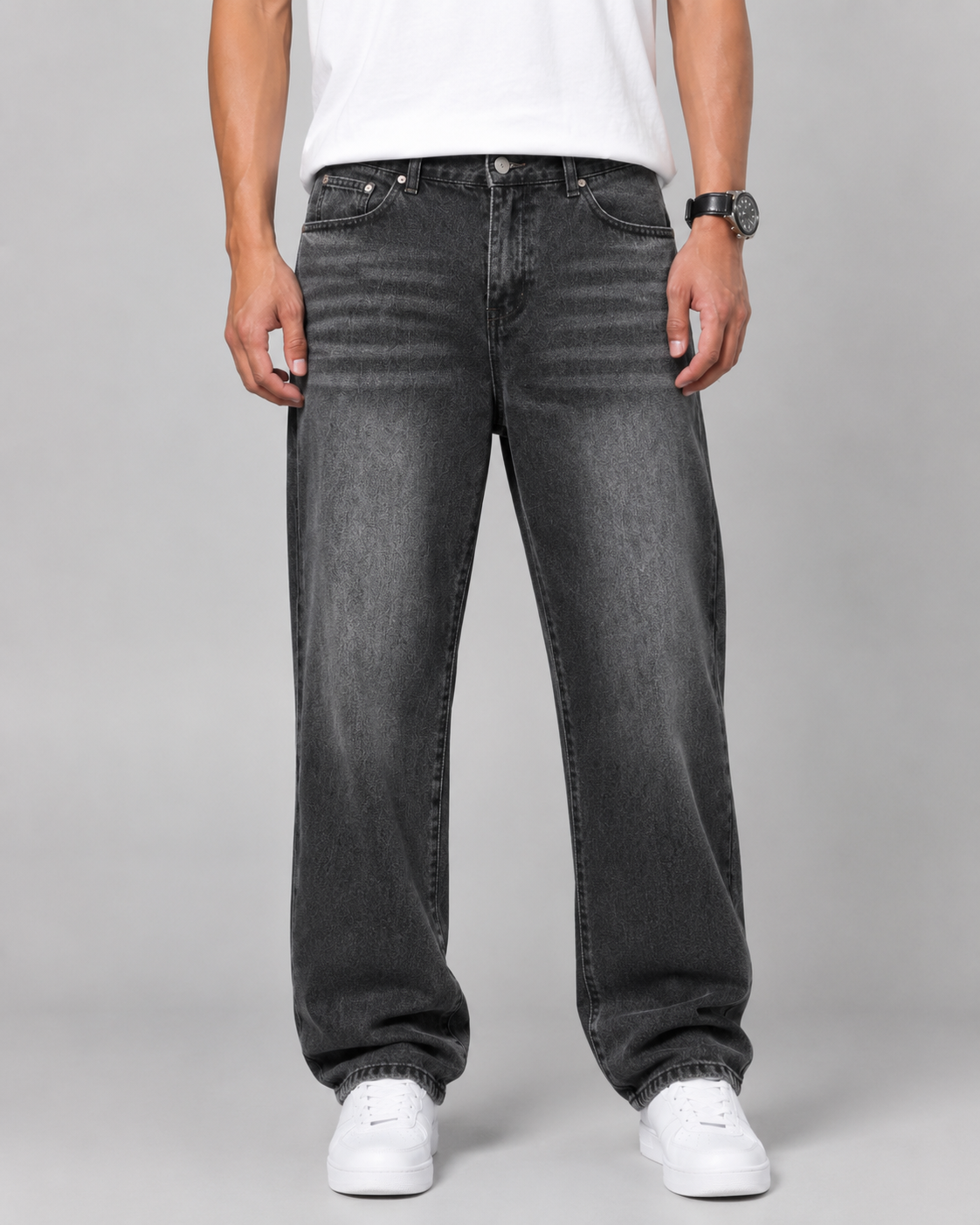 Men's Relaxed Straight Leg Jeans Loose Baggy Washed Denim
