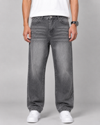 Men's Relaxed Straight Leg Jeans Loose Baggy Washed Denim