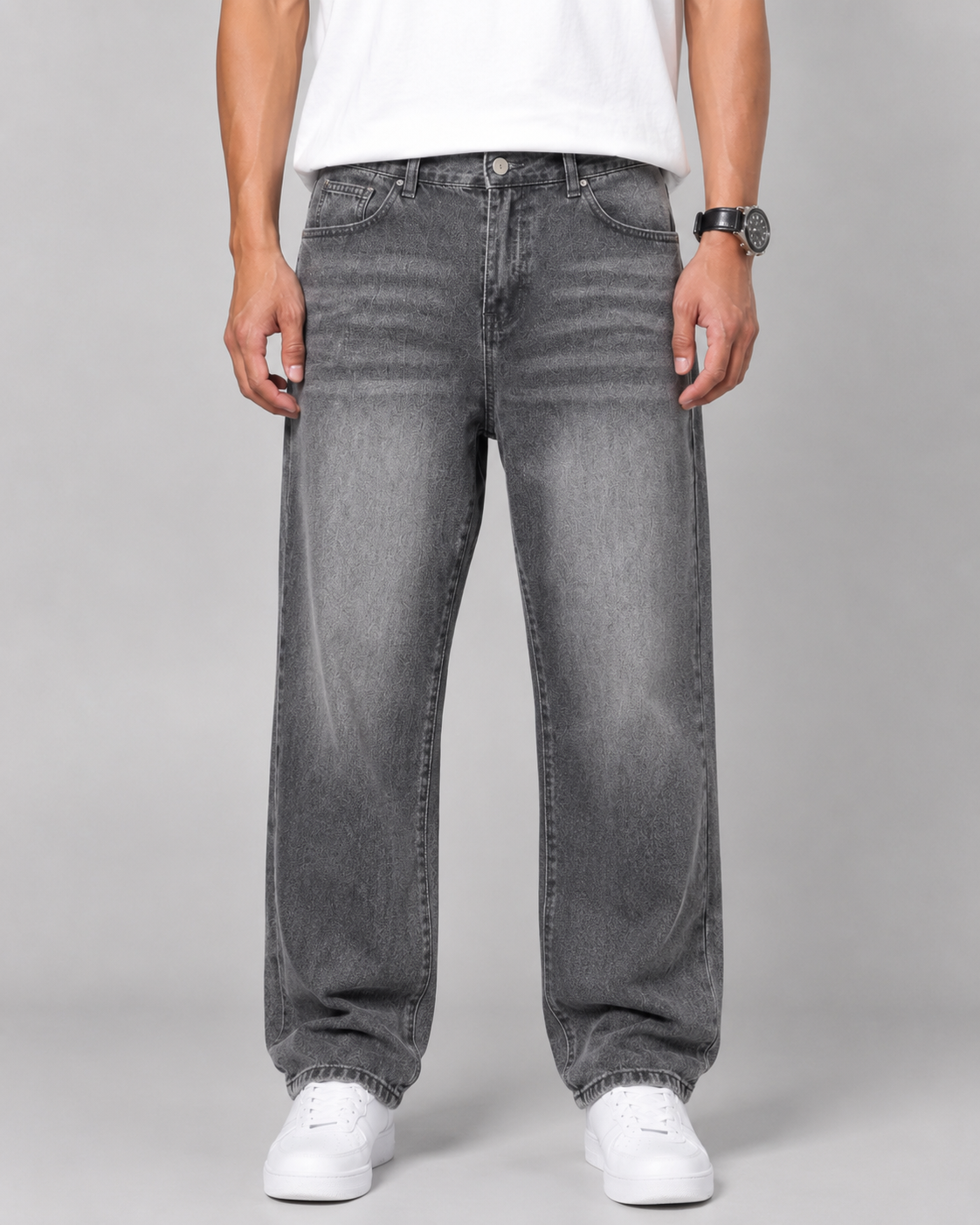 Men's Relaxed Straight Leg Jeans Loose Baggy Washed Denim