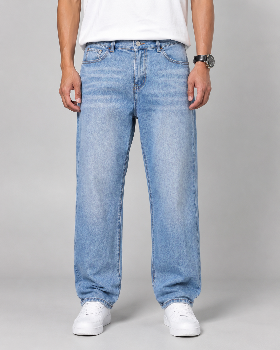 Men's Relaxed Straight Leg Jeans Loose Baggy Washed Denim