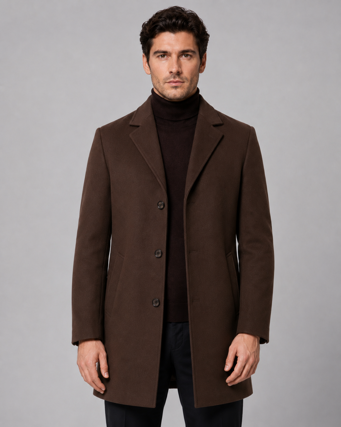 Men's Single-Breasted Wool Coat Notch Lapel Tailored