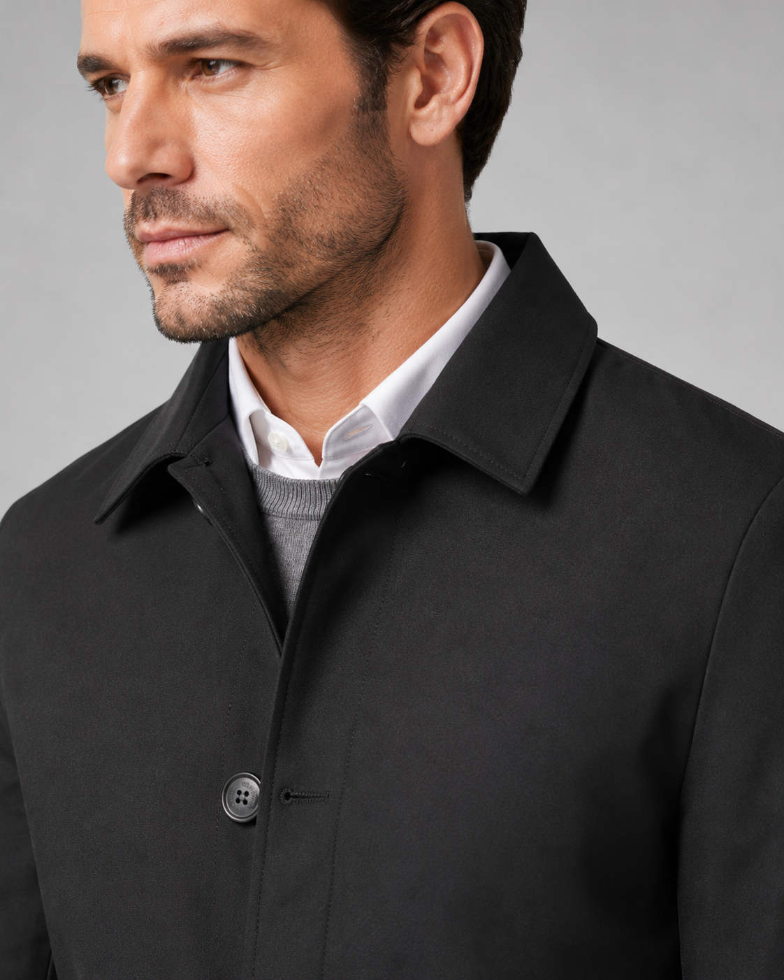 Men's Button-Up Mac Coat with Point Collar
