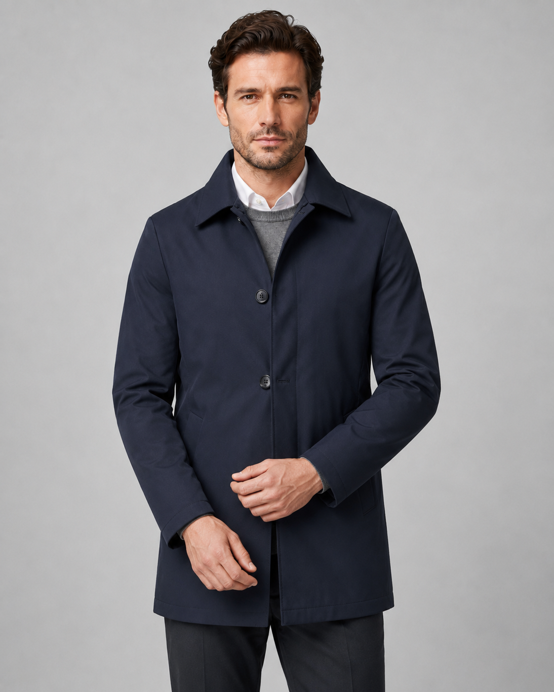 Men's Button-Up Mac Coat with Point Collar