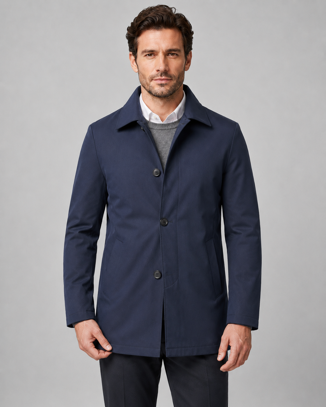 Men's Button-Up Mac Coat with Point Collar