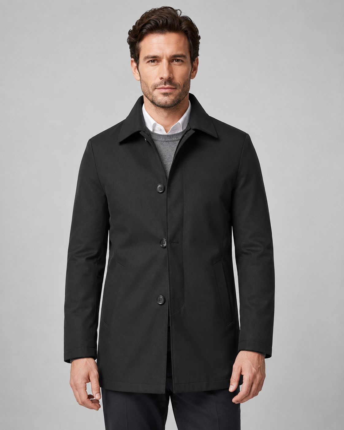 Men's Button-Up Mac Coat with Point Collar