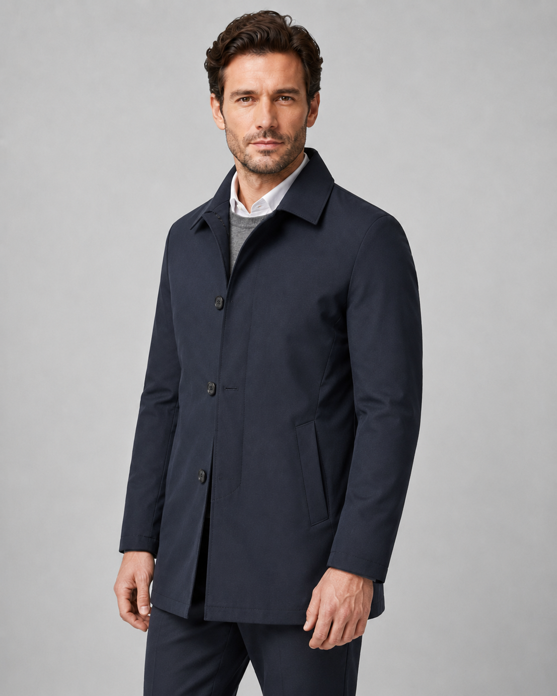 Men's Button-Up Mac Coat with Point Collar