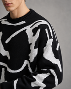Men's Abstract Graphic Knit Sweater - Relaxed Drop Shoulder Fit