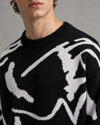 Men's Abstract Graphic Knit Sweater - Relaxed Drop Shoulder Fit