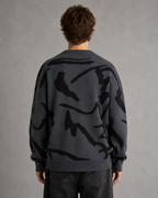 Men's Abstract Graphic Knit Sweater - Relaxed Drop Shoulder Fit