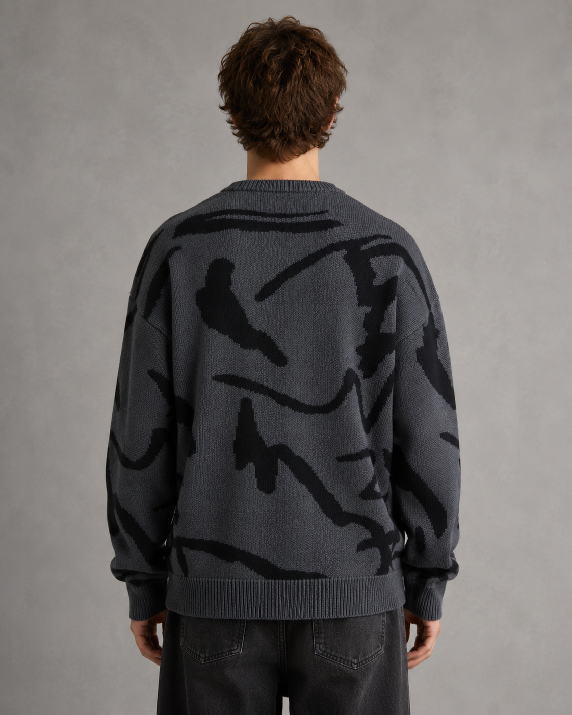 Men's Abstract Graphic Knit Sweater - Relaxed Drop Shoulder Fit