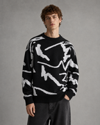 Men's Abstract Graphic Knit Sweater - Relaxed Drop Shoulder Fit