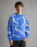 Men's Abstract Graphic Knit Sweater - Relaxed Drop Shoulder Fit