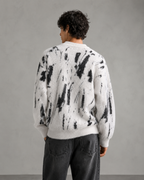 Men's Abstract Knit Sweater - Fuzzy Texture Relaxed Fit