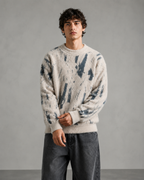 Men's Abstract Knit Sweater - Fuzzy Texture Relaxed Fit