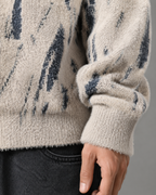Men's Abstract Knit Sweater - Fuzzy Texture Relaxed Fit