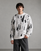 Men's Abstract Knit Sweater - Fuzzy Texture Relaxed Fit