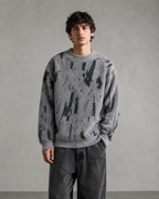 Men's Abstract Knit Sweater - Fuzzy Texture Relaxed Fit