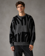 Men's Abstract Knit Sweater - Relaxed Drop Shoulder Streetwear Fit