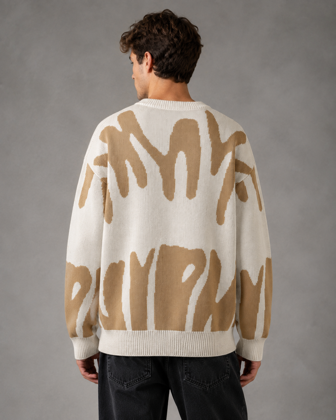 Men's Abstract Knit Sweater - Relaxed Drop Shoulder Streetwear Fit