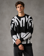 Men's Abstract Knit Sweater - Relaxed Drop Shoulder Streetwear Fit