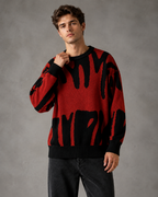 Men's Abstract Knit Sweater - Relaxed Drop Shoulder Streetwear Fit