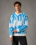 Men's Abstract Knit Sweater - Relaxed Drop Shoulder Streetwear Fit