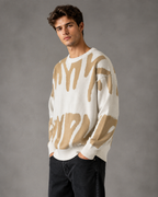 Men's Abstract Knit Sweater - Relaxed Drop Shoulder Streetwear Fit