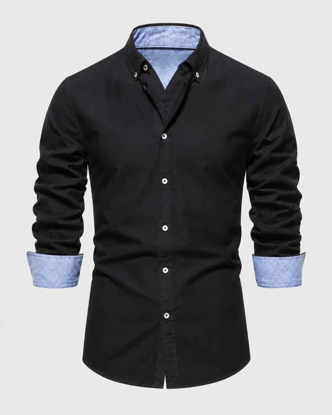 Men's Button-Down Shirt Long Sleeve Contrast Cuffs Slim Fit