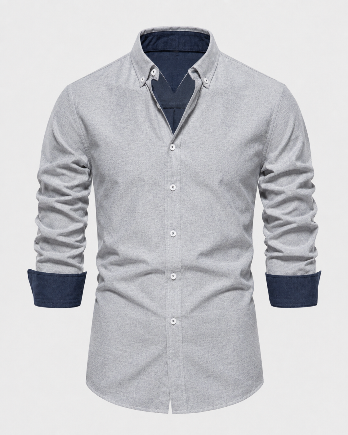 Men's Button-Down Shirt Long Sleeve Contrast Cuffs Slim Fit