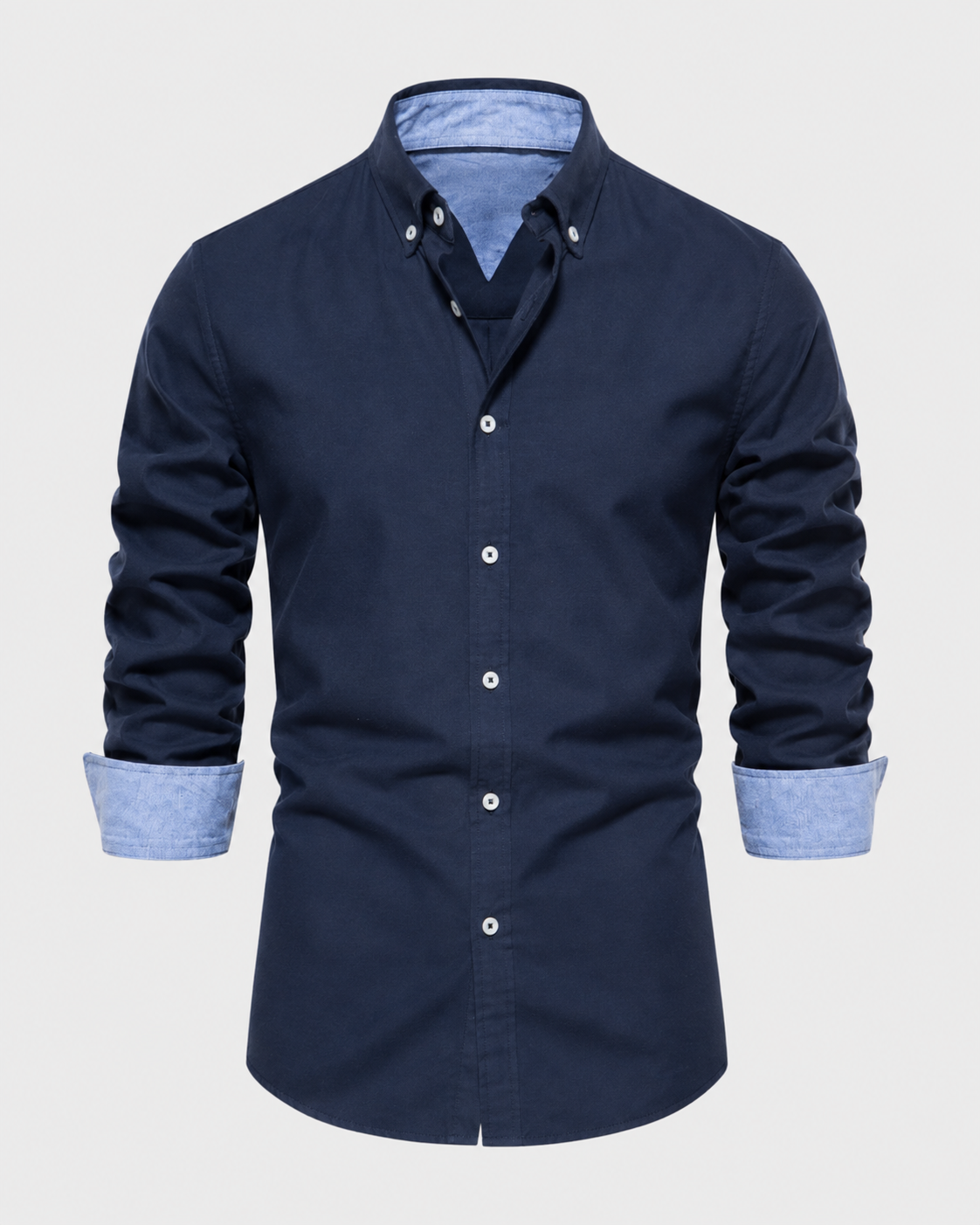 Men's Button-Down Shirt Long Sleeve Contrast Cuffs Slim Fit