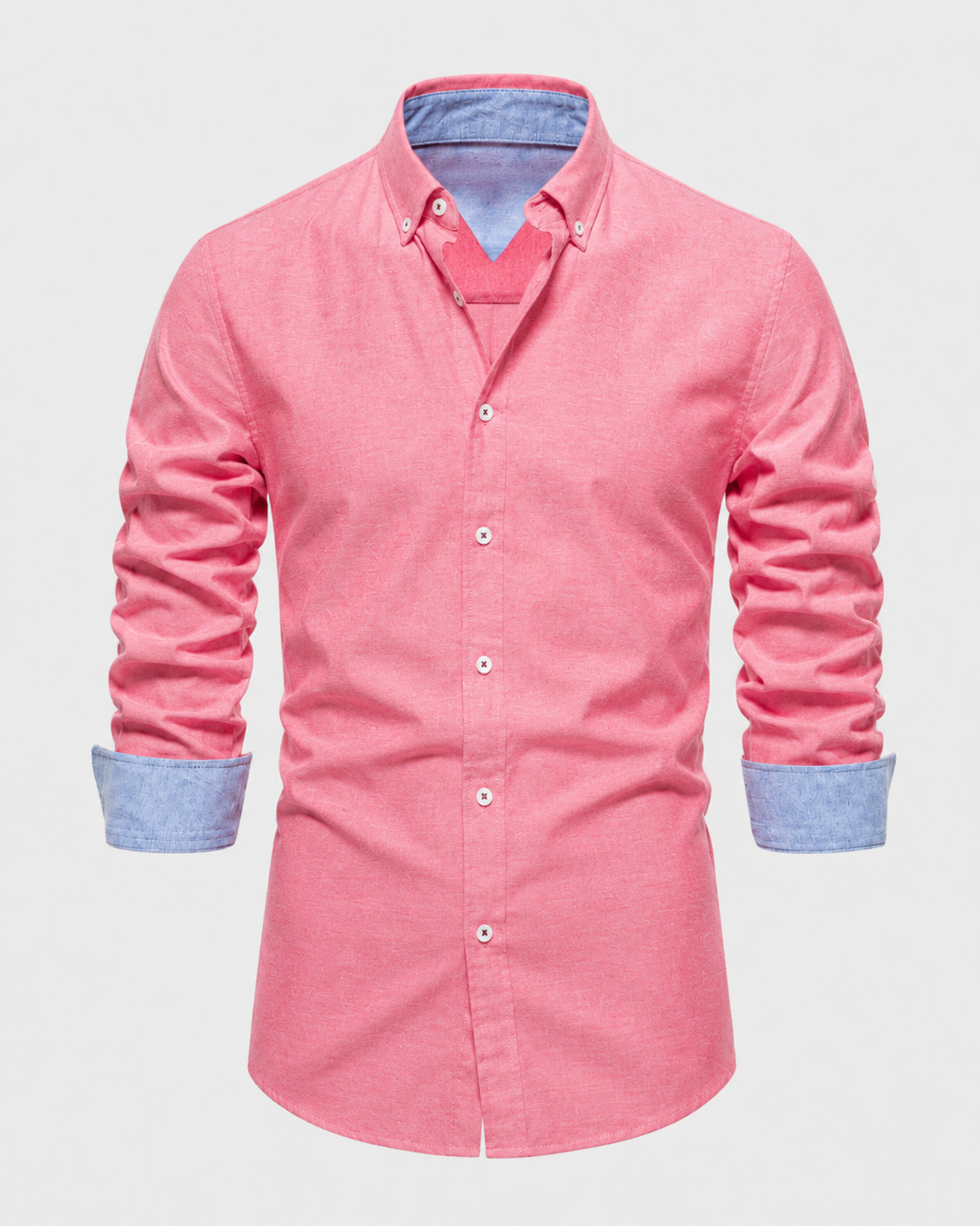 Men's Button-Down Shirt Long Sleeve Contrast Cuffs Slim Fit